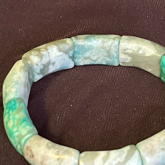 Natural Amazonite Stretch Bracelet – 8.5 Inch Circumference - Picture 4 of 5